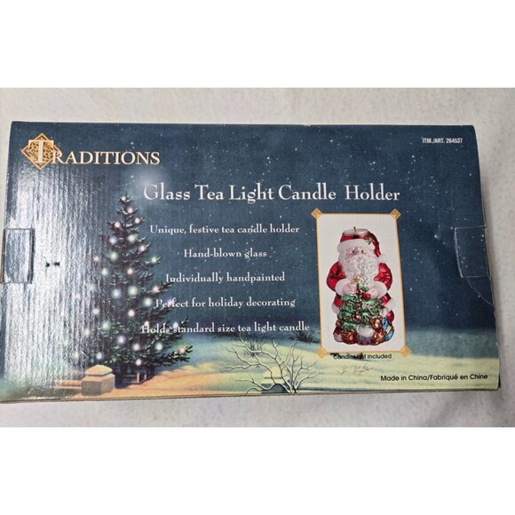 Traditions Christmas Glass Tea Light Candle Holder Set Of 3 - Santa & Snowman Fi - Picture 9 of 13